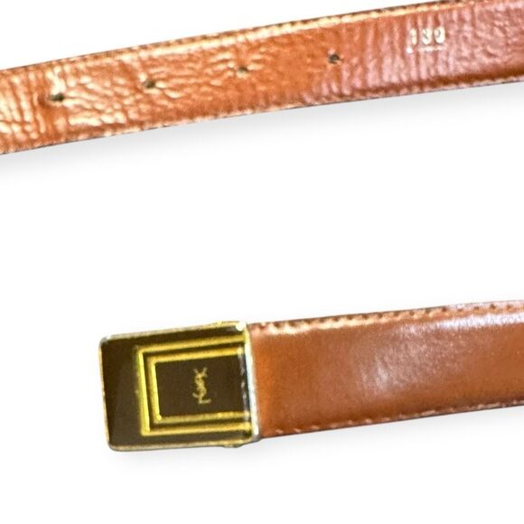 VINTAGE YVES SAINT LAURENT YSL Brown Leather Gold Square Buckle Belt Size 130 main image 5